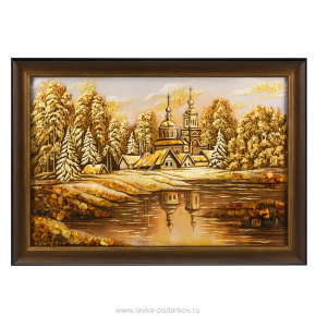 Картина янтарная "Пейзаж с часовней" 40х60 см, фотография 0. Интернет-магазин ЛАВКА ПОДАРКОВ