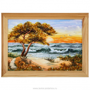 Картина янтарная "Пейзаж №23" 21х15 см, фотография 0. Интернет-магазин ЛАВКА ПОДАРКОВ