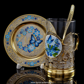 Чайный набор с подстаканником "Бабочки". Златоуст, фотография 0. Интернет-магазин ЛАВКА ПОДАРКОВ