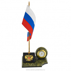 Часы из змеевика "Шар на подставке" с флагом и гербом, фотография 0. Интернет-магазин ЛАВКА ПОДАРКОВ