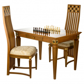 Шахматный стол со стульями "Самурай" с инкрустацией из янтаря , фотография 0. Интернет-магазин ЛАВКА ПОДАРКОВ