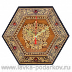 Часы настенные деревянные "Герб РФ" в шкатулке из бересты