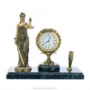 Настольные часы из змеевика с подставкой для ручки "Фемида", фотография 0. Интернет-магазин ЛАВКА ПОДАРКОВ