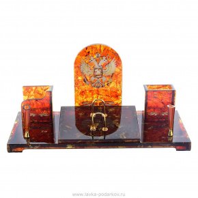 Настольный набор из янтаря  для руководителя "Россия", фотография 0. Интернет-магазин ЛАВКА ПОДАРКОВ