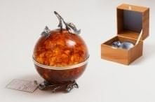 16041-С Янтарь Шкатулка  "Райское яблоко" в ПУ Серебро 875* 