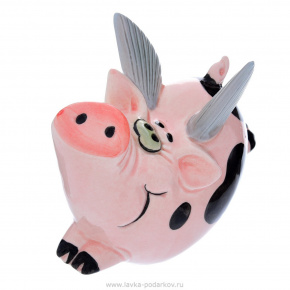 Статуэтка свиньи "Поросенок - мотылек". Гжель в цвете, фотография 0. Интернет-магазин ЛАВКА ПОДАРКОВ
