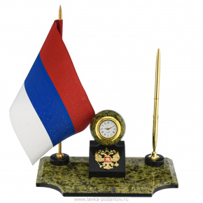 Настольный набор из змеевика с часами и флагом "Герб", фотография 0. Интернет-магазин ЛАВКА ПОДАРКОВ