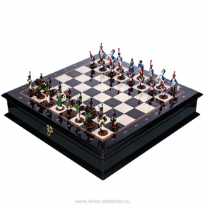 Шахматный ларец с оловянными фигурами "Бородино" 48х48 см, фотография 0. Интернет-магазин ЛАВКА ПОДАРКОВ
