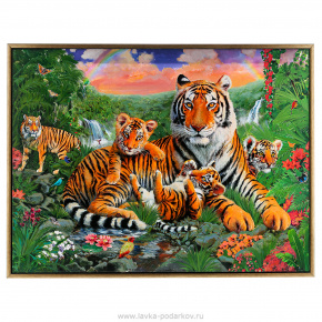 Картина "Тигрица с тигрятами" 90х60 см, фотография 0. Интернет-магазин ЛАВКА ПОДАРКОВ