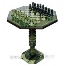 6957/стол-б/ф Нат.камень ШАХМАТНЫЙ СТОЛ БЕЗ ФИГУР Змеевик в П/У (3319)