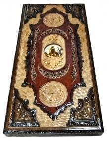 6261/60*27см Нарды резные "Волк"(липа, медь, кость моржа) 