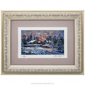 Картина перламутровая "Зима в деревне" 27х22 см, фотография 0. Интернет-магазин ЛАВКА ПОДАРКОВ
