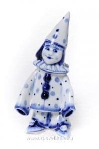 7757 Гжель Скульптура "Пьеро " выс.10см Авт.Черновы Л.и В