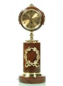 29002 Нат камень Часы из камня "Венец" Обсидиан, Бронза, позолота 27*10см 