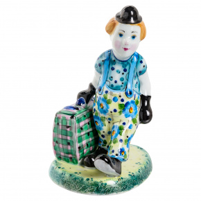 Статуэтка "Клоун с чемоданом". Гжель , фотография 0. Интернет-магазин ЛАВКА ПОДАРКОВ