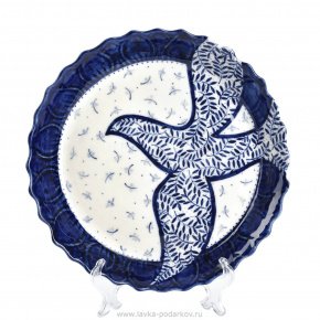Декоративная тарелка "Голубь сизокрылый"  Гжель , фотография 0. Интернет-магазин ЛАВКА ПОДАРКОВ
