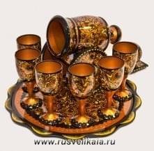 5669 Хохлома Штоф "Пушка" с подносом и бокалами