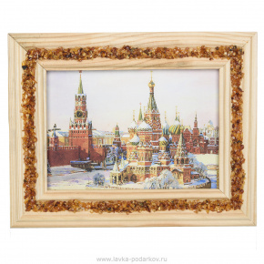 Панно янтарное "Московский Кремль зимой" 20х16 см, фотография 0. Интернет-магазин ЛАВКА ПОДАРКОВ