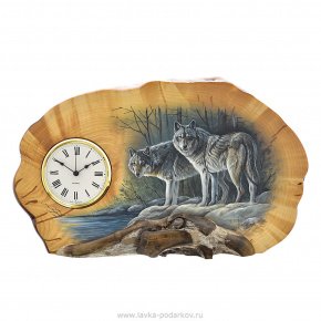 Часы из дерева "Волки" настольные, сувель березы, фотография 0. Интернет-магазин ЛАВКА ПОДАРКОВ
