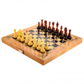 Шахматы из карельской берёзы с янтарными фигурами, фотография 0. Интернет-магазин ЛАВКА ПОДАРКОВ