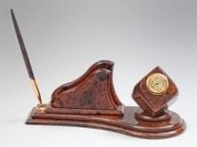 05009 Нат.Камень Письменный набор с часами 32*15см Обсидиан