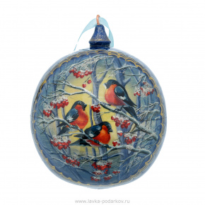 Новогодний елочный шар с росписью "Снегири на рябине", фотография 0. Интернет-магазин ЛАВКА ПОДАРКОВ