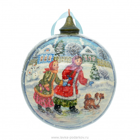 Новогодний елочный шар с росписью "Девочки на коньках", фотография 0. Интернет-магазин ЛАВКА ПОДАРКОВ