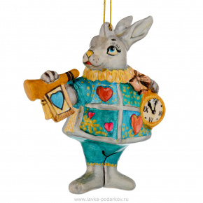 Елочная игрушка "Кролик с горном", фотография 0. Интернет-магазин ЛАВКА ПОДАРКОВ