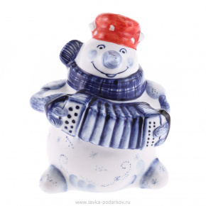 Статуэтка "Снеговик с гармошкой". Гжель, фотография 0. Интернет-магазин ЛАВКА ПОДАРКОВ