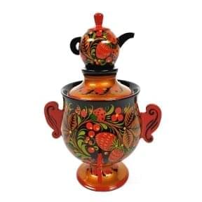 15953-средн-21-23см  Хохлома САМОВАР сувенирный (с росписью) 21-23см 