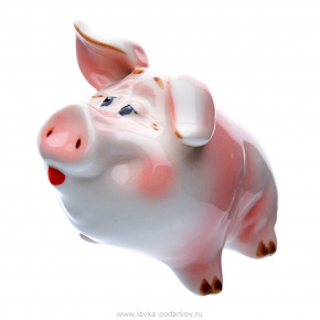 Статуэтка свиньи "Свинка розовая". Гжель в цвете, фотография 0. Интернет-магазин ЛАВКА ПОДАРКОВ