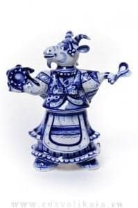 09225 Гжель Скульптура "Коза" 17*15см Авт.Черновы Л.и В 