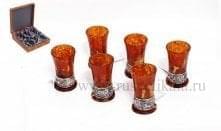 16060-С-6перс Янтарь Набор стопок "Охота"  6 шт. в ПУ Серебро 875* 