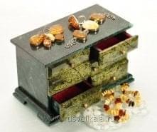 11827/Ф Нат.камень Ларец "Комод" 5 ящиков Змеевик 