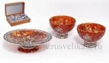 16072-Б Янтарь чайный набор "Восточная сказка"  3пр. в ПУ Бронза