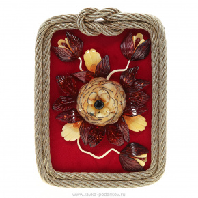 Настольное янтарное панно "Открытка с цветами" 21х15 см, фотография 0. Интернет-магазин ЛАВКА ПОДАРКОВ