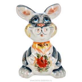 Статуэтка "Улыбчивый кролик". Гжель в цвете, фотография 0. Интернет-магазин ЛАВКА ПОДАРКОВ