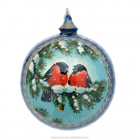 Новогодний елочный шар с росписью "Снегири на елочке", фотография 0. Интернет-магазин ЛАВКА ПОДАРКОВ