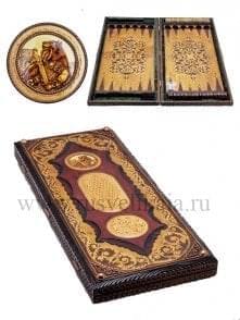 04111/60*27см Нарды резные "Варвары" (липа, медь, кость моржа) 