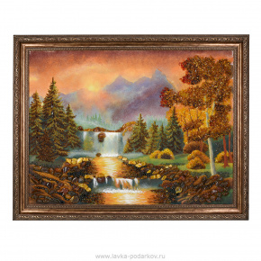 Картина янтарная "Водопад в лесу" 60х80 см, фотография 0. Интернет-магазин ЛАВКА ПОДАРКОВ