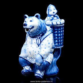 Чайник «Маша и медведь» Гжель, фотография 0. Интернет-магазин ЛАВКА ПОДАРКОВ