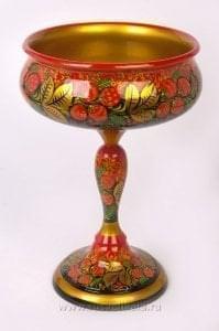 8182-27*27  Хохлома Конфетница на ножке 27*27см