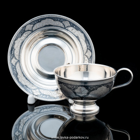 Чайная пара с гравировкой и чернением (серебро 875*), фотография 0. Интернет-магазин ЛАВКА ПОДАРКОВ