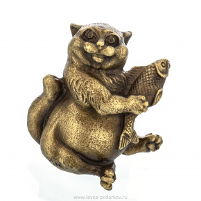 Бронзовая скульптура "Кот с рыбой", фотография 0. Интернет-магазин ЛАВКА ПОДАРКОВ