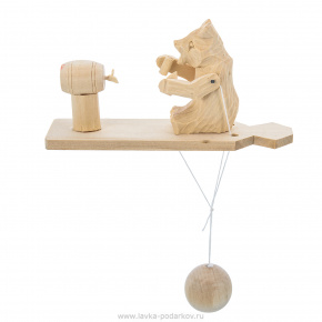 Богородская деревянная игрушка "Медведь с бочкой", фотография 0. Интернет-магазин ЛАВКА ПОДАРКОВ