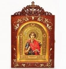 11293 Янтарь Киот с иконой "Св. Георгий Победоносец"настенн. 60*40см Янтарь, Сапеле 