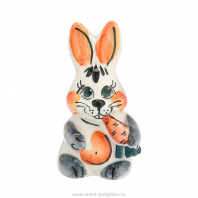 Статуэтка "Кролик с морковкой". Гжель, фотография 0. Интернет-магазин ЛАВКА ПОДАРКОВ