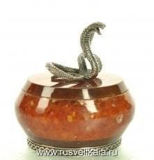 0010288-с Янтарь ШКАТУЛКА со змеей Серебро 875