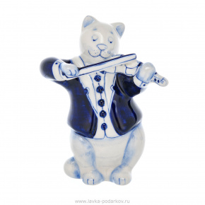 Скульптура "Кот скрипач". Гжель, фотография 0. Интернет-магазин ЛАВКА ПОДАРКОВ