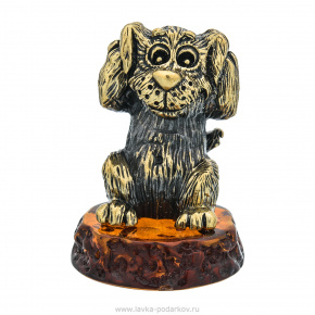 Статуэтка с янтарем "Собака - не слышу", фотография 0. Интернет-магазин ЛАВКА ПОДАРКОВ